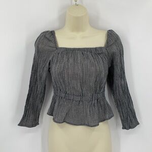 7FAMK black white gingham check plaid top blouse shirt peplum cropped Small